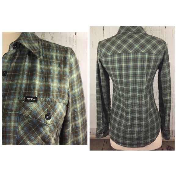 RVCA Like New Brown and Green Plaid Flannel Shirt - Picture 3 of 11